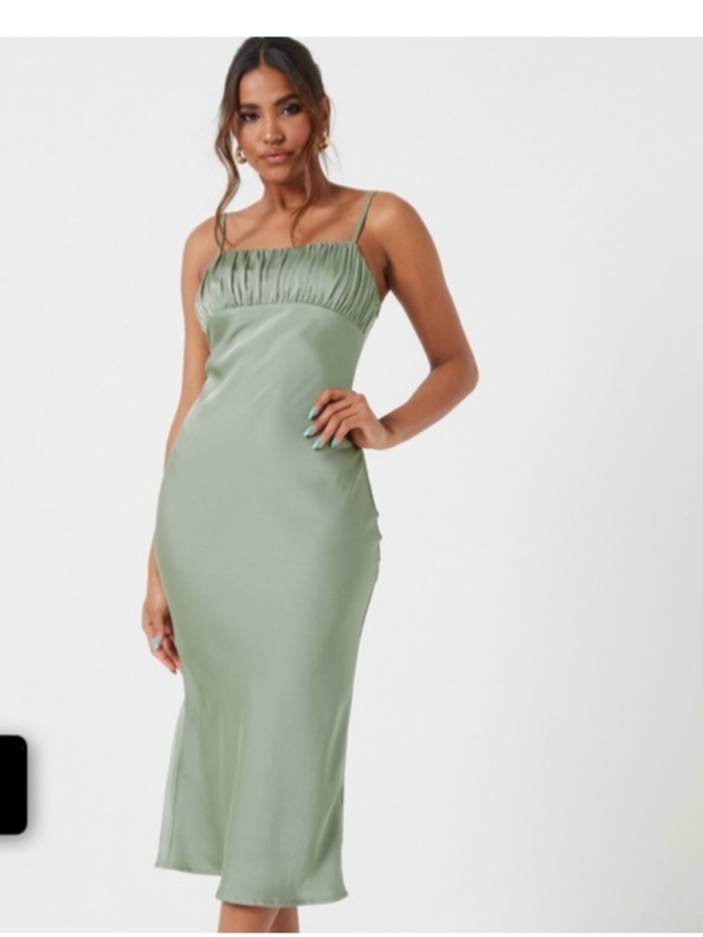 Zara Sage Green Satin Midi Slip Dress